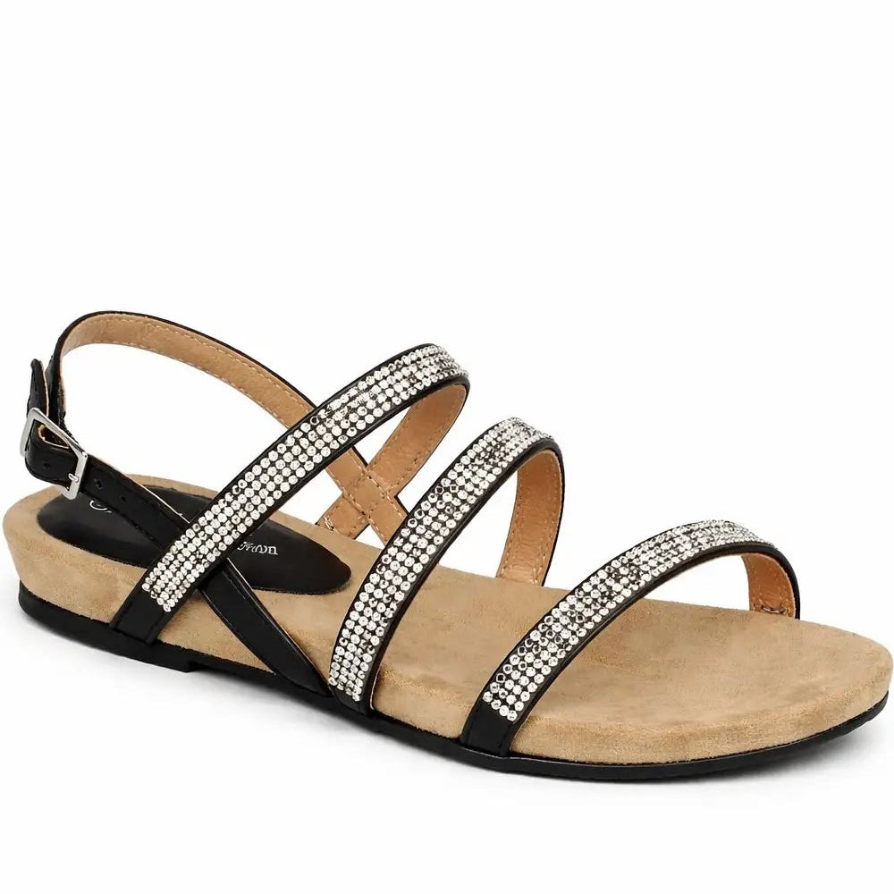 Women's Diamante Multi Strap Flat Sandal with Buckle Fastening