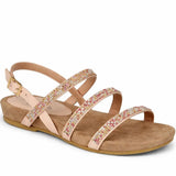 Women's Diamante Multi Strap Flat Sandal with Buckle Fastening