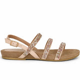 Women's Diamante Multi Strap Flat Sandal with Buckle Fastening