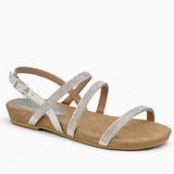 Women's Diamante Multi Strap Flat Sandal with Buckle Fastening