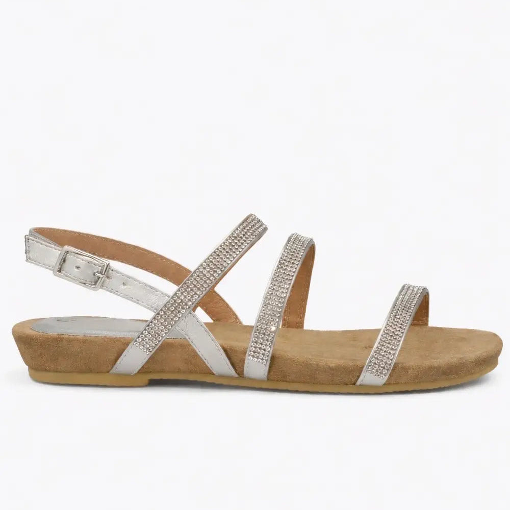 Women's Diamante Multi Strap Flat Sandal with Buckle Fastening