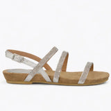 Women's Diamante Multi Strap Flat Sandal with Buckle Fastening