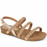 Women's Diamante Multi Strap Flat Sandal with Buckle Fastening