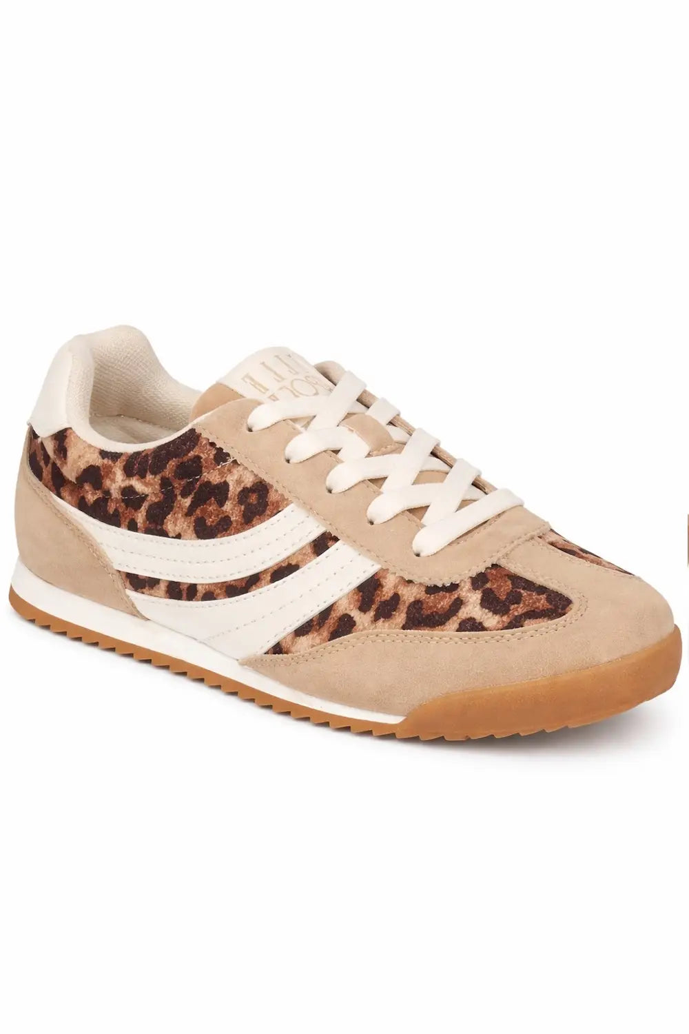 ELLE SPORT Leopard Print Trainers with Lace Fastening and Retro Sole