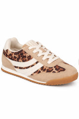 ELLE SPORT Leopard Print Trainers with Lace Fastening and Retro Sole