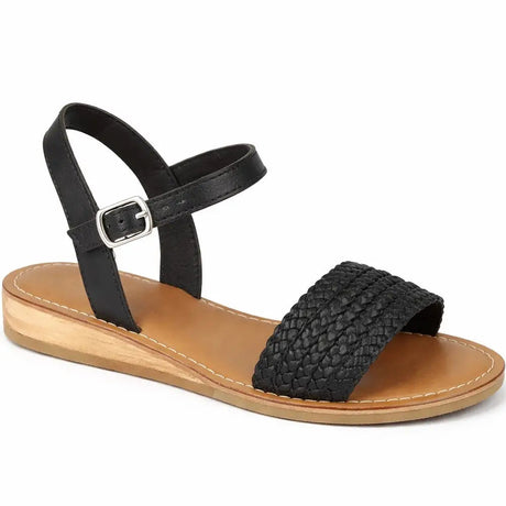 Women's Leather Strap Sandal with Buckle Fastening and Cushioned Sole