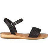 Women's Leather Strap Sandal with Buckle Fastening and Cushioned Sole