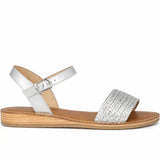 Women's Leather Strap Sandal with Buckle Fastening and Cushioned Sole