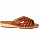 Women's Leather Woven Strap Low Wedge Sandals