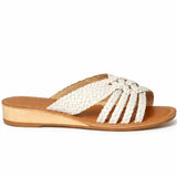 Women's Leather Woven Strap Low Wedge Sandals