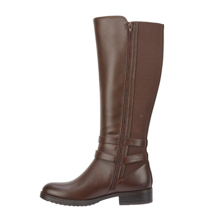 Women Knee High Buckle Boot - Brown