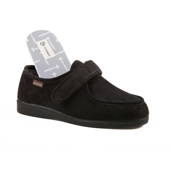 Sandpiper Sven Men’s Extra-Wide Touch Fastening House Shoe - Black